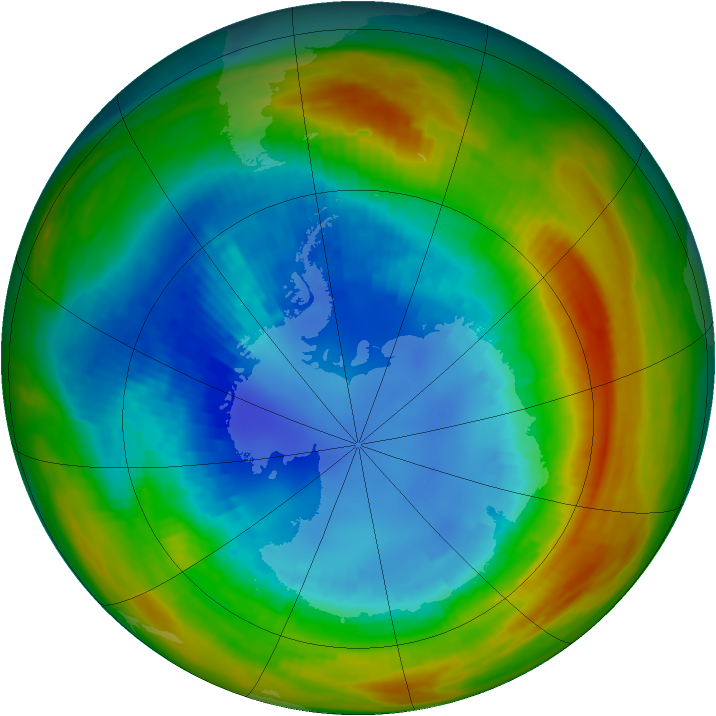 Antarctic ozone map for 25 August 1988